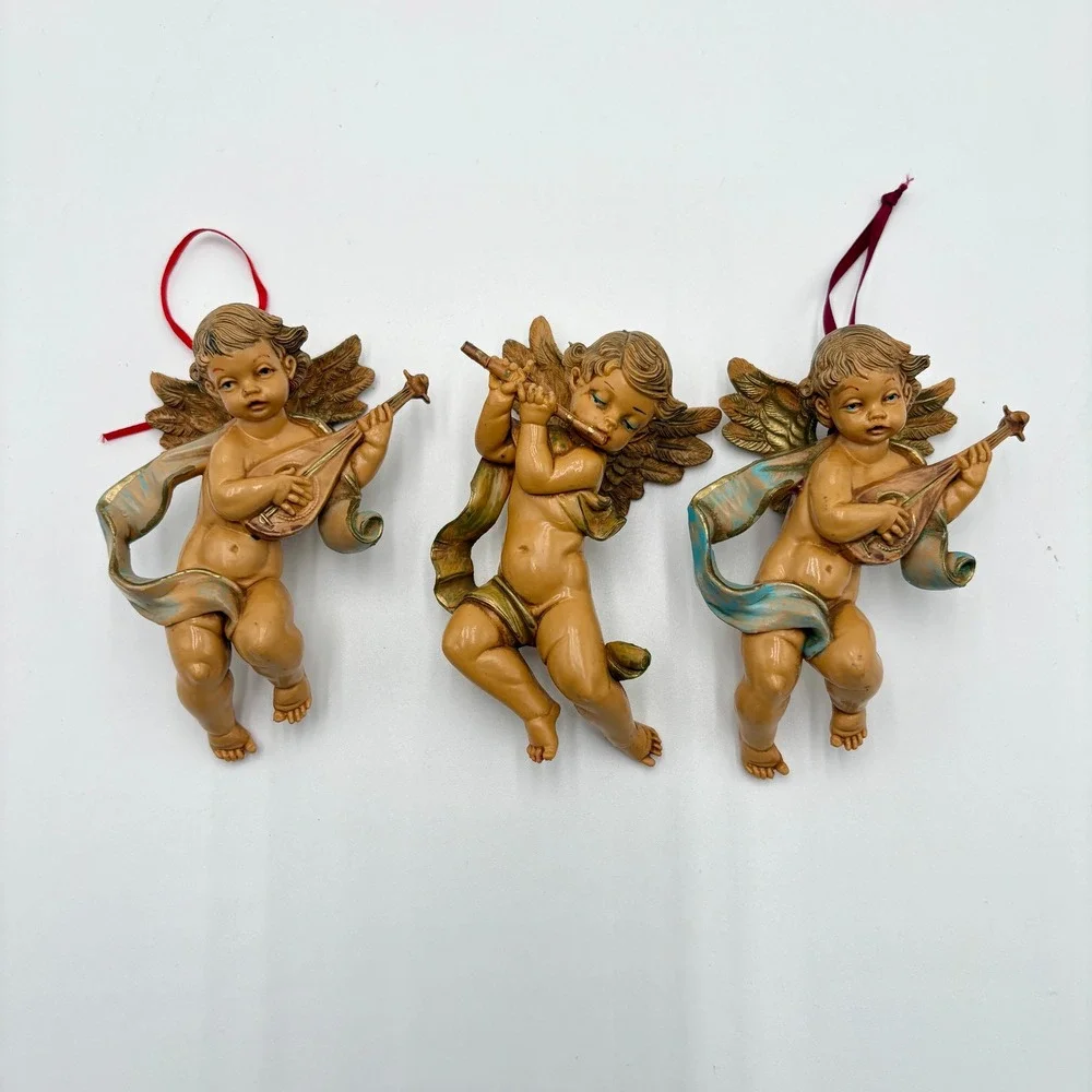 Vintage Fontanini Cherub Angel Ornaments Set of 3 Depose Italy Musical Figures